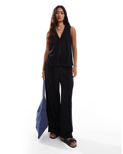 Vila Blue Lightweight Knitted Wide Leg Trouser Co-ord