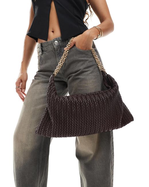ASOS Black Quilted Slouchy Shoulder Bag With Chain Handle