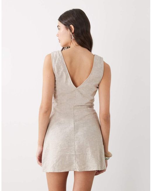 Monki White Linen Blend Tie Front Mini Dress