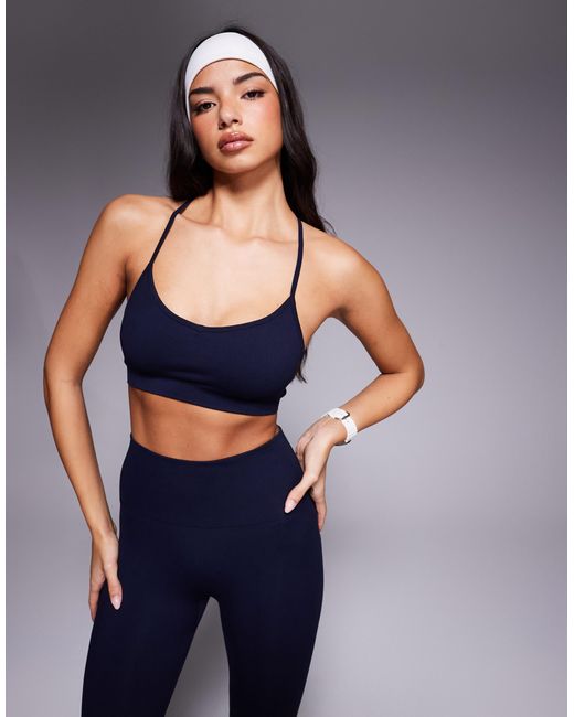 4505 Blue Seamless Baby Rib Light Support Sports Bra