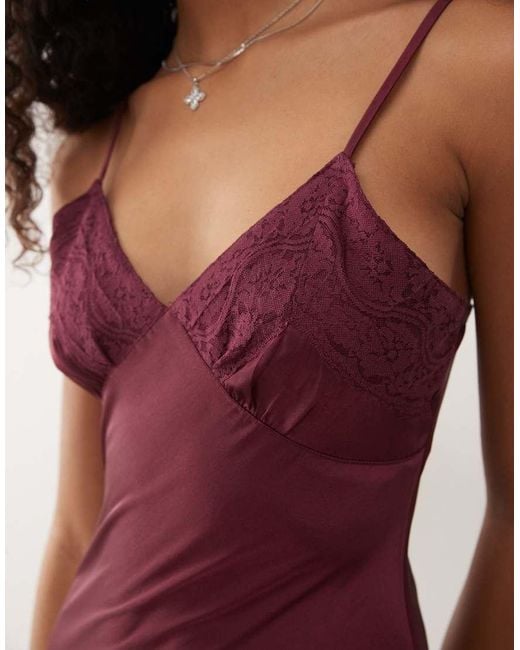 Reclaimed Vintage Pink Maxi Cami Satin Slip Dress With Lace Trims