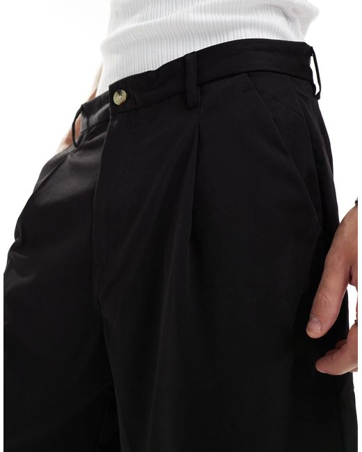 Pull&Bear – elegante, weit geschnittene shorts in Black für Herren