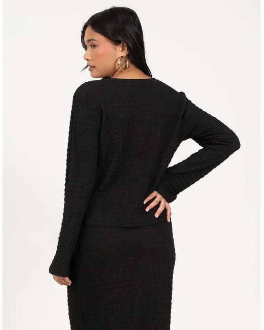 Brave Soul Black Textured Long Sleeve Tie Front Top