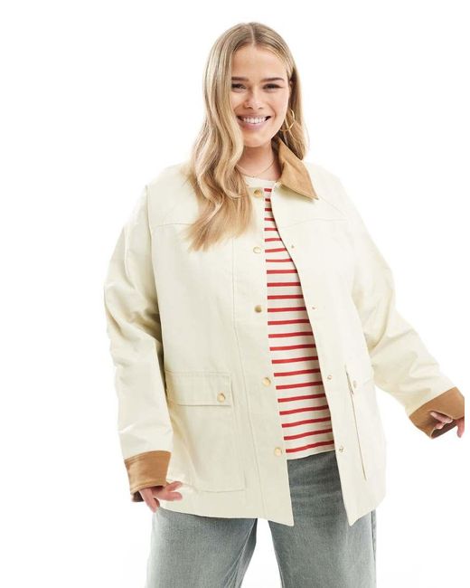 ASOS White Asos Design Curve Cord Top Collar Waxed Barn Jacket