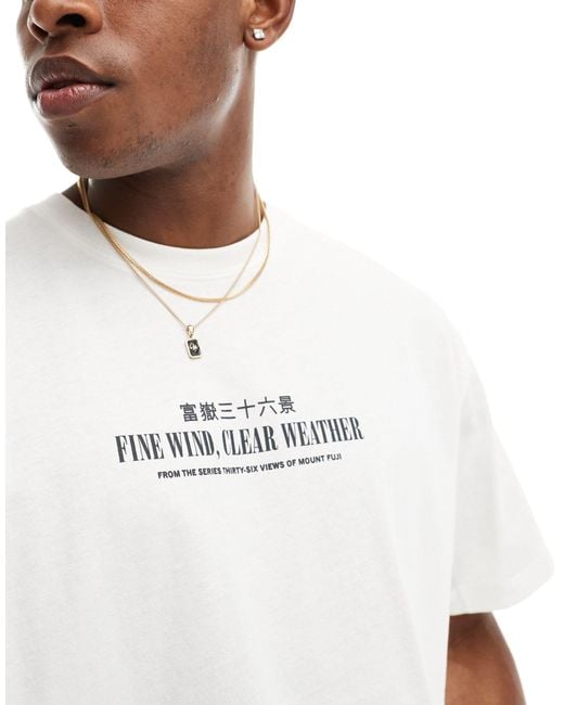 Pull&Bear White Mountain Back Printed T-shirt for men