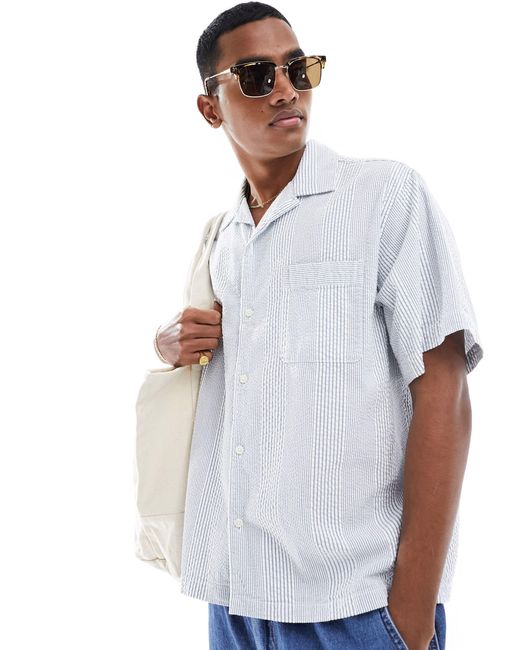 SELECTED – kastiges oversize-hemd aus seersucker in White für Herren