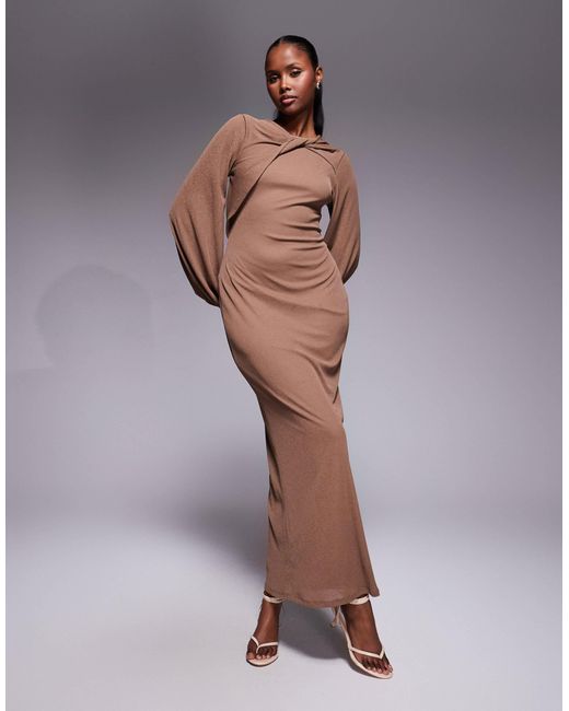 asos womens party dresses Midi Dress With Asos Womens Wear ASOS Women's Purple Long Sleeve Twist Neck  Detail Midi Dress