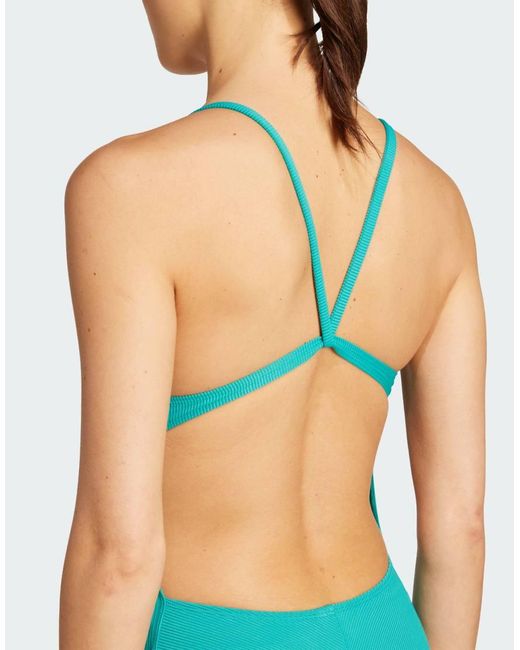 Adidas Originals Blue Iconisea Ribbed Padded Thin Straps Swimsuit