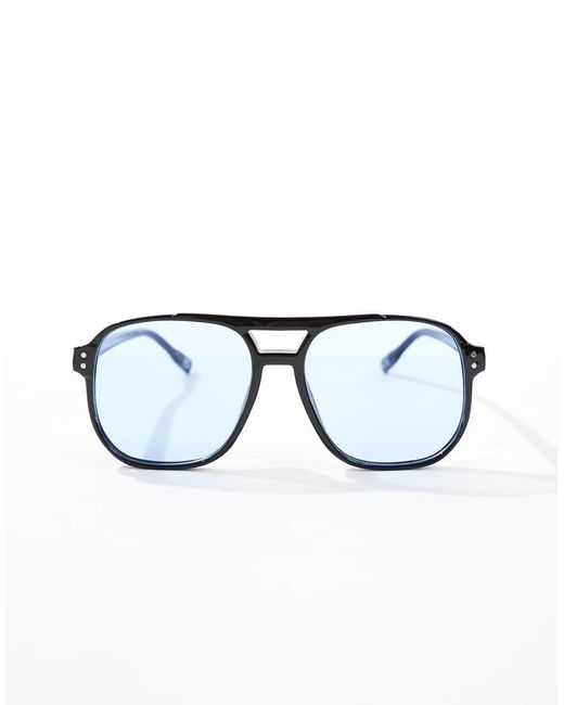 Occhiali Da Sole Aviatore Con Montatura Nera E Lenti Blu di ASOS in Blue da Uomo