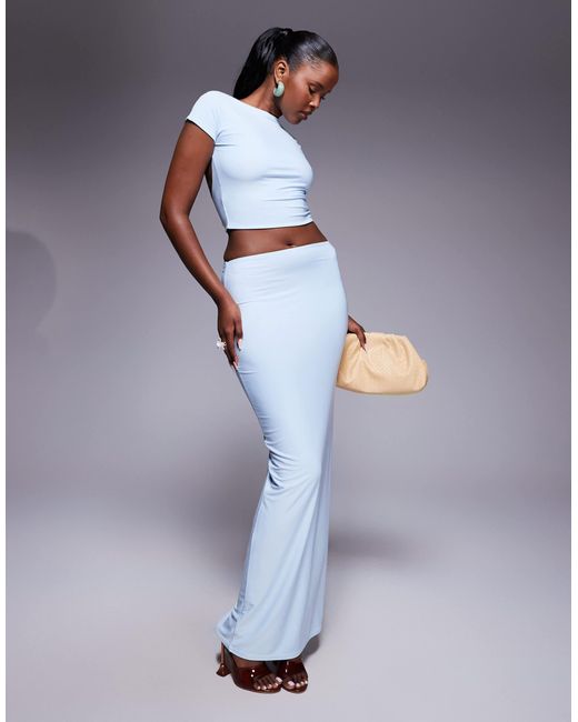 Kaiia White Exclusive Double Layered Slinky Low Back Crop Top Co-ord