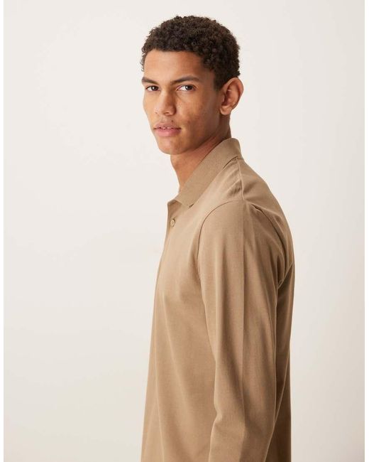 Polo Basic A Maniche Lunghe Regular Fit di ASOS in Natural da Uomo