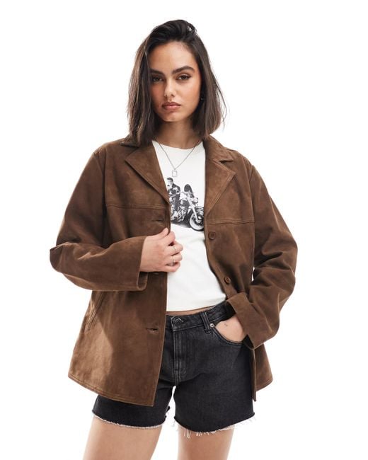 ASOS Brown – jacke aus echtem wildleder