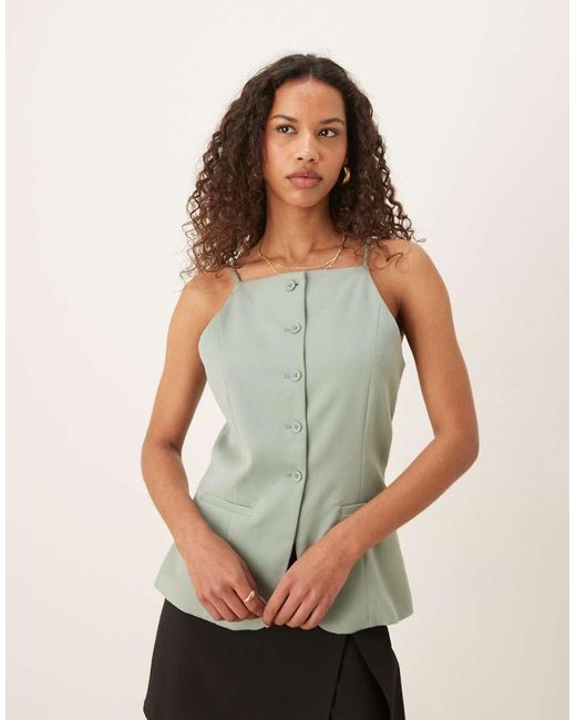 Abercrombie & Fitch Green Square Neck Strappy Detail Longline Top