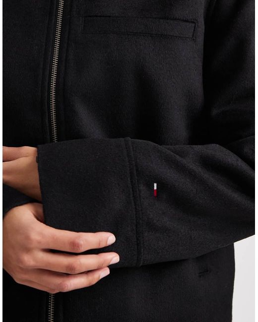 Tommy Hilfiger Black Zip Front Wool Collared Jacket