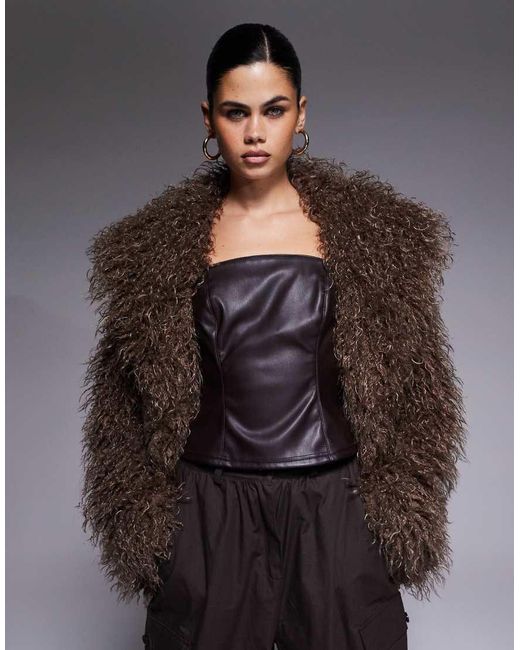 The Frolic Gray Exclusive Faux Mongolian Fur Oversized Collar Coat