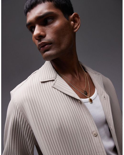 Topman – langärmliges plissee-hemd in Gray für Herren