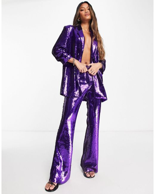 River Island Sequin Flare Pants in Purple | Lyst