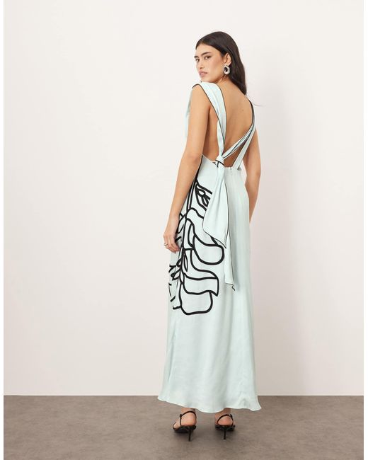 ARRANGE White Linear Floral Asymmetric Column Maxi Dress