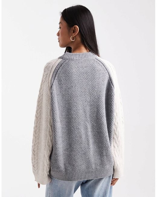 ASOS Gray Colour Block Cable Mix Jumper