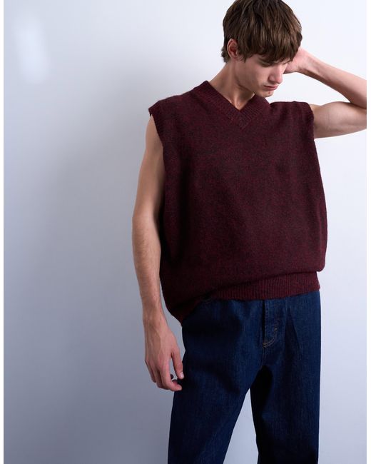 Topman Red Oversized Fit Knitted V-neck Tank for men