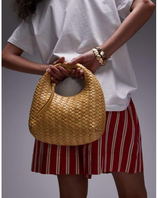 & Other Stories Yellow Real Leather Small Braided Bag