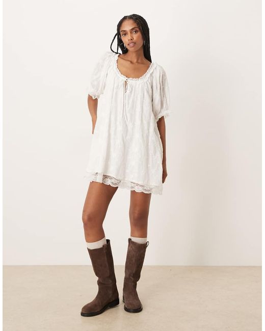 Free People Natural Juno Mini Lace Babydoll Dress