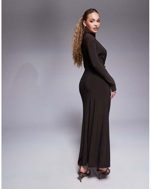 ASOS Brown Modest Long Sleeve High Neck Drape Maxi Dress With Hardware Trim