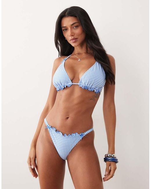 Peek & Beau Blue Bikini Bottom With Bow & Frill Trim Detail
