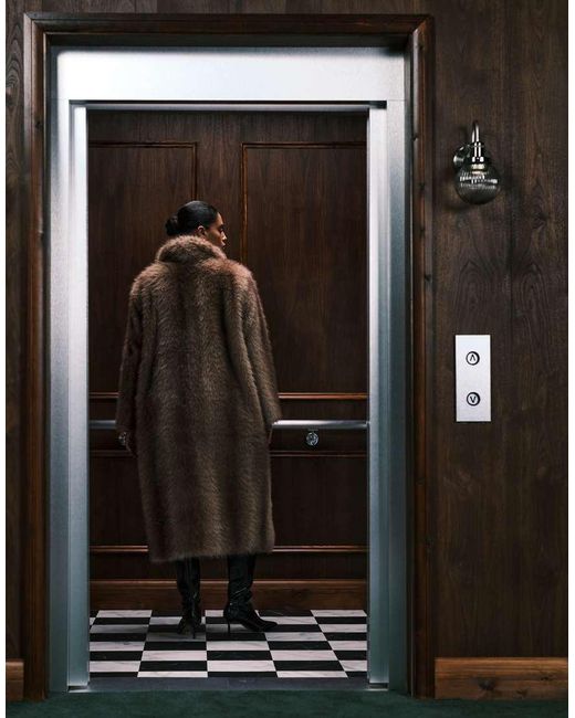 ASOS Brown Asos Design Curve Longline Tipped Faux Fur Car Coat