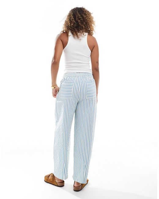 ASOS Blue Seersucker Pull On Barrel Leg Trousers Co-ord