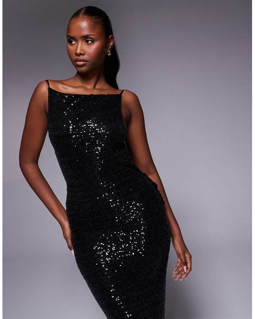 ASOS Blue Sequin Sleeveless With Open Back With Sash Detail Maxi Dress
