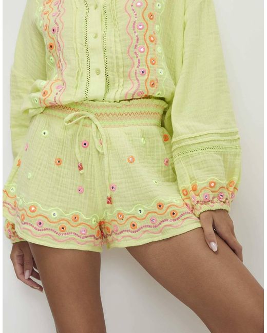 River Island Metallic Cotton Mirror Embroidered Shorts