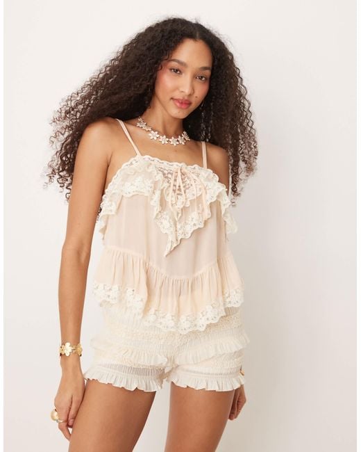 Mango Natural Ruffle And Lace Cami
