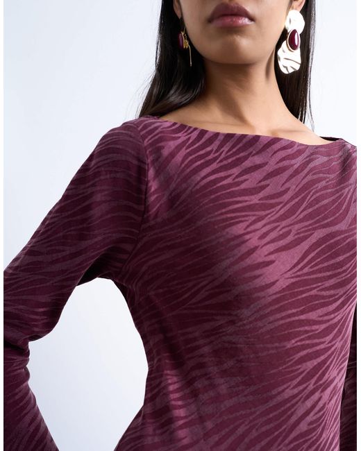 Robe mi-longue à encolure bateau en cupro jacquard TOPSHOP en coloris Purple