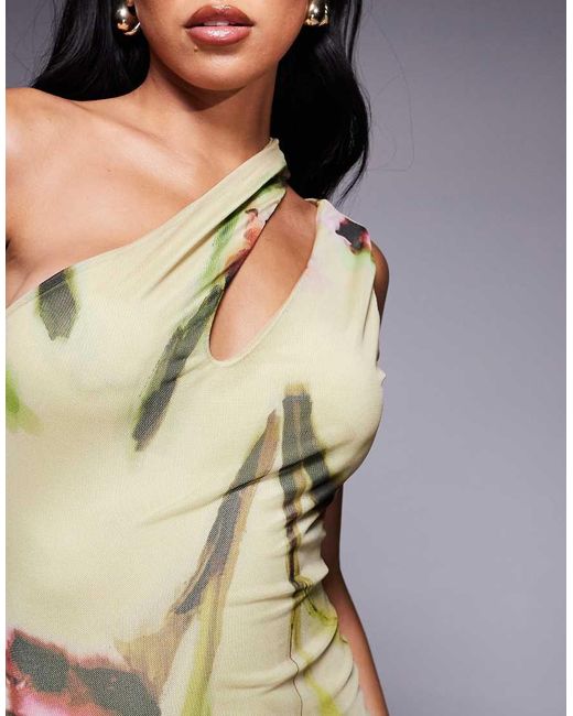 ASOS Green Mesh One Shoulder With Cut Out Midi Dress