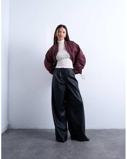 TOPSHOP Blue Faux Leather Super Wide Leg Trouser