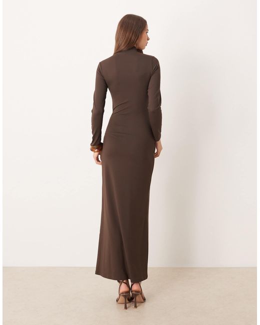 Gina Tricot Soft Tie Front Knot Long Sleeve Maxi Dress With Low Back in  Natural | Lyst