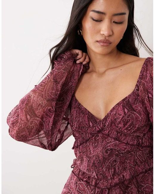 Miss Selfridge Red Long Sleeve Chiffon Playsuit
