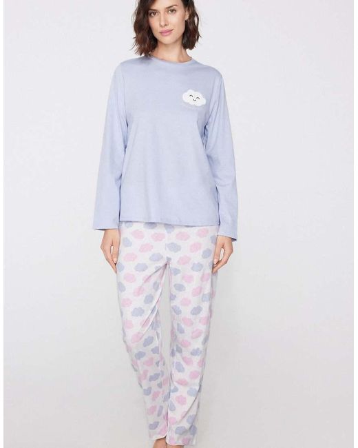 Tezenis Blue Cloud Print Cotton Long Pyjamas