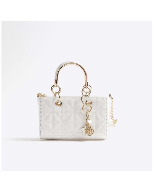 River Island White Small Metal Handle Tote Bag