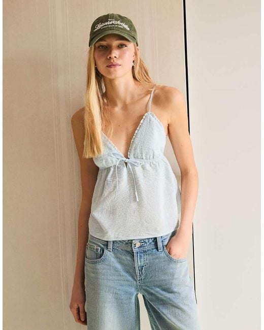 Bershka Blue Ruffle Strap Top
