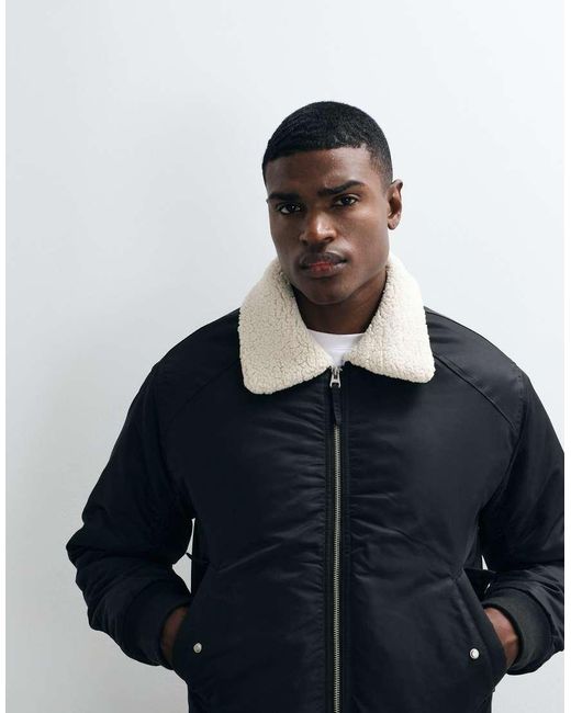 Blend Blue 100% Nylon Bomber Jacket With Contrast Collar for men
