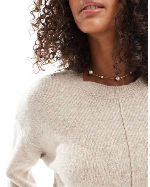 Pieces Natural Seam Detail Knitted Jumper