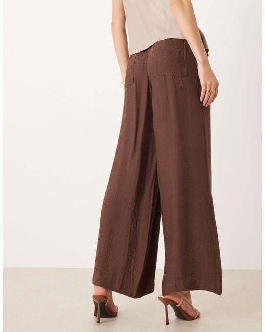 ASOS Natural Tall Soft Texture Wide Leg Trousers With Contrast Stitch