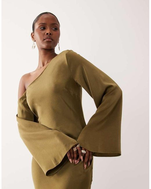 ASOS Natural Fallen Shoulder Long Sleeve Column Maxi Dress