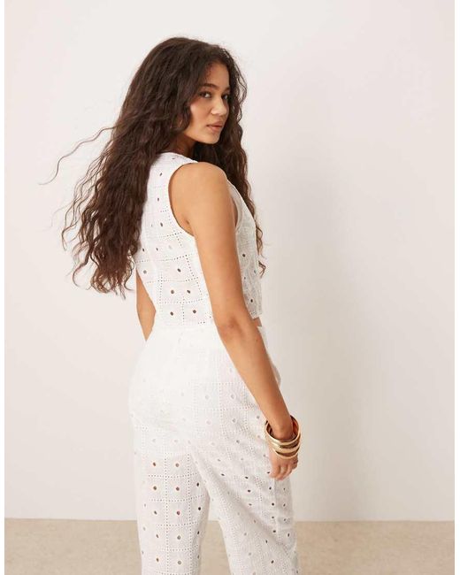 Mango White Cotton Floral Broderie Tie Front Waistcoat Co-ord