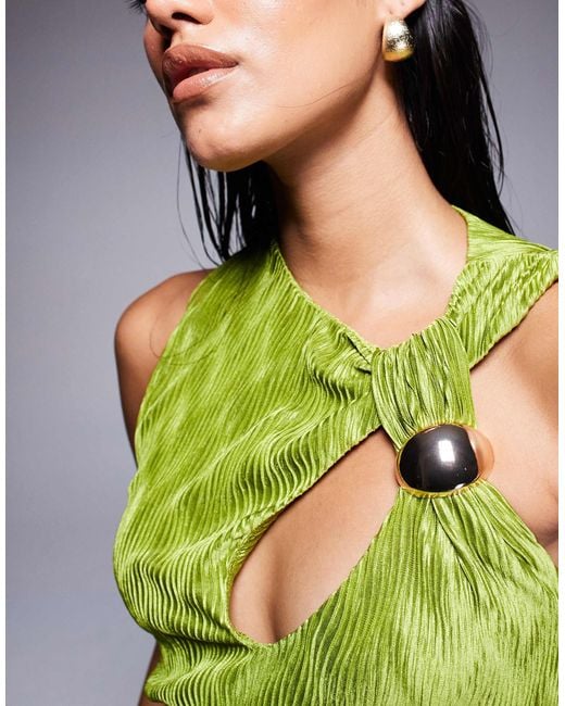 ASOS Green Sleeveless Draped And Cut Out With Trim Detail Maxi Dress