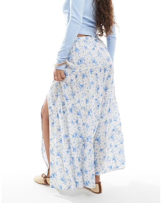 Miss Selfridge Blue Side Split Tiered Maxi Skirt