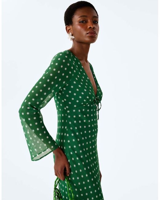 OMNES Green Dresses Marj Long Sleeve Sheer Chiffon Maxi Dress