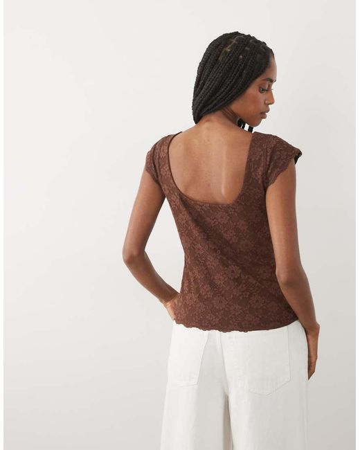Abercrombie & Fitch Brown Reversible Scoop Neck Lace Top With Removable Bra